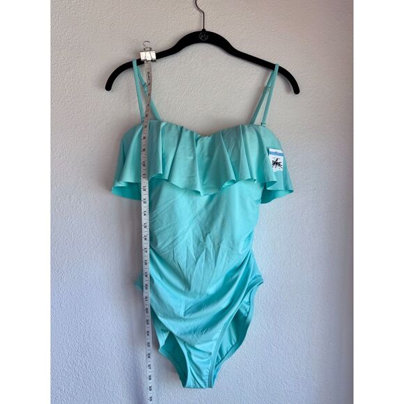 NWT La Blanca Island Goddess Ruffled Bandeau One Piece Swimsuit in Seafoam Sz 8 - Picture 11 of 14